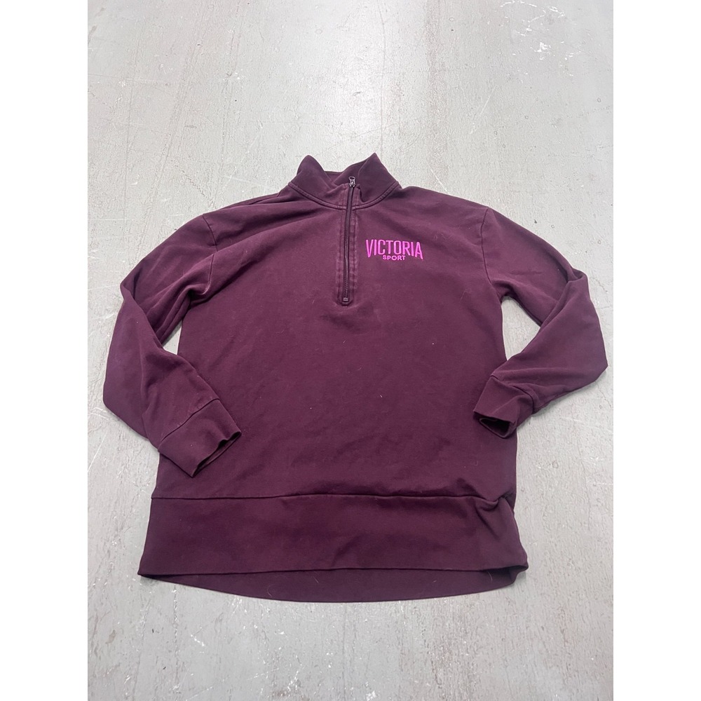 Victoria's Secret Sweatshirt Women S Maroon Fleece Graphic Logo 1/4 Zip Athletic